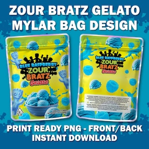 Design de bolsa Mylar – Blue Sour Candy – Embalagem de Cannabis 3,5g – PNG 300 DPI – Frente e Verso – Download instantâneo – Arte em bolsa de maconha – Somente design