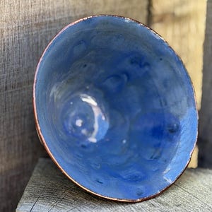 Mottled Blue Flared Bowl or Pot with Copper Lustre Rim