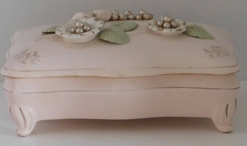 Pink flower and pearl like decorated Jewelry Box Dish