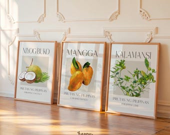 Filipino Fruit Wall Art Set of 3 – Mango Calamansi Buko Coconut | Philippines Art | Filipino Gift | Digital Download
