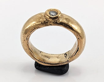 Brutalist style Brass Ring With Moissanite Stone.