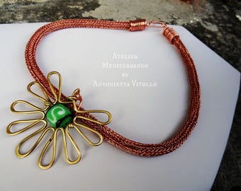 Wire Wrapped Copper And Brass Choker Necklace.