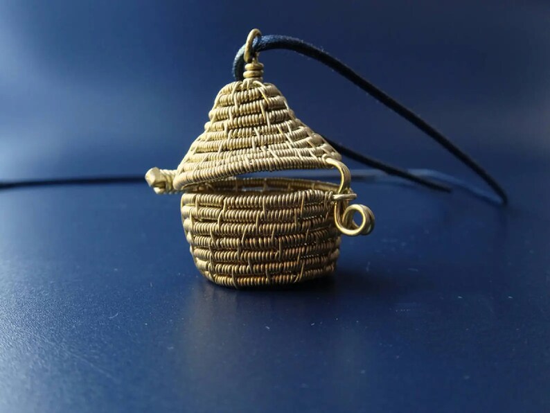 Brass Woven Basket Pendant Necklace. Etsy