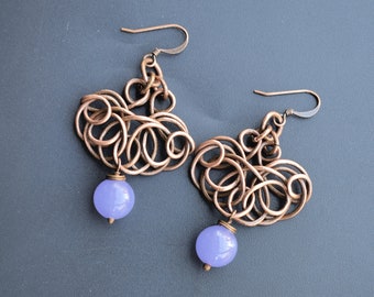 Fan Earrings in Copper and Purple Agate.