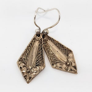 Golden Bronze Pendant Earrings With Art Nouveau Design.