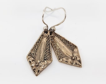 Golden Bronze Pendant Earrings With Art Nouveau Design.