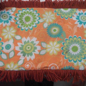 Kitty Catnip Crinkle Mat Toy Flower print with lime green or rusty orange fringe image 1