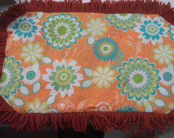 Kitty  Catnip Crinkle Mat Toy Flower print with lime green or rusty orange fringe