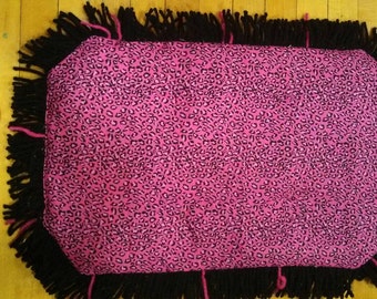 Pink leopard Catnip Crinkle Mat Black Fringe with Pink highlights  also available in Blue with black fringe!