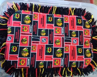 Chicago Blackhawks Catnip Crinkle Mat trimmed w/ Black Fringe includes Red and Gold  highlights