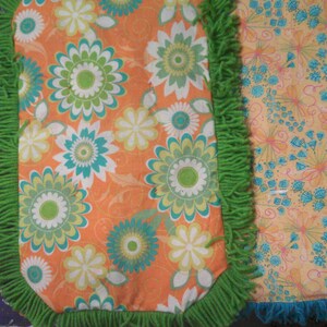Kitty Catnip Crinkle Mat Toy Flower print with lime green or rusty orange fringe image 5