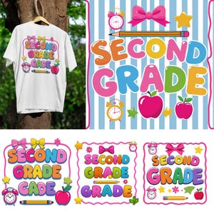 Preppy Back to School Bundle PNG, Coquette Teacher First Day of School Shirt Design, Girly Checkered Sublimation, 2nd Grade