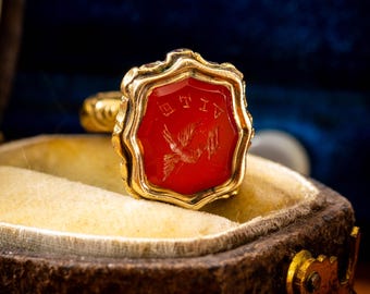 Antique Bird with Letter VITE Intaglio Seal, 9ct Gold Cased Fob Pendant.