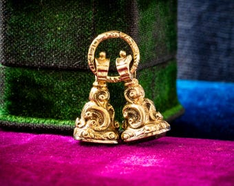Set of 2 Gilt Metal Gemstone Set Antique Watch Fobs on Split Ring.