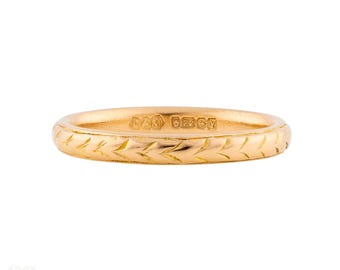 Vintage Kranz Gravierter 22 Karat Gold Ehering, Größe L.5 / 6.