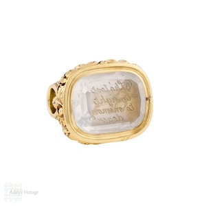 Fob antiguo de 15 ct con cristal de roca y sello de intaglio "Tho' Lost to Sight to Memory Dear"
