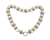 Victorian Aesthetic Movement Sterling Silver Book Chain, 9ct Rose Green Gold Flowers.