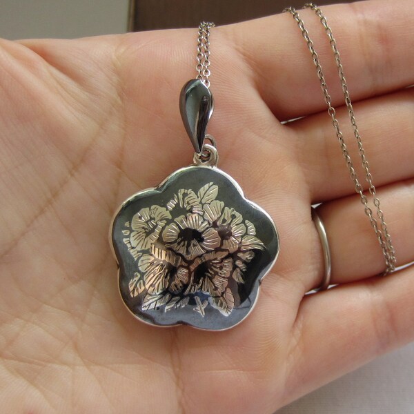 Vintage Siam Necklace. 1940s Sterling Silver Necklace with Floral Design. Addy on Etsy.