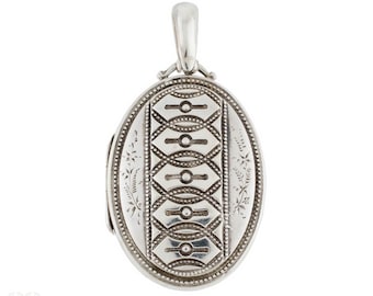 Large Victorian Sterling Silver Beaded Pattern Locket, Circa 1870s.