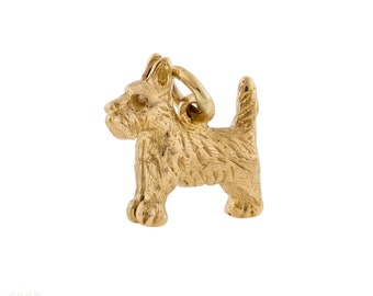 Antique 9ct Gold Scottie Dog Pendant, Small 9k Yellow Gold Charm.