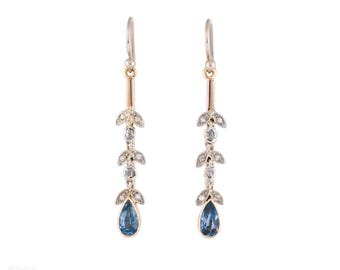 Antique Aquamarine and Diamond Dangle Earrings, 9ct & 18ct Gold.