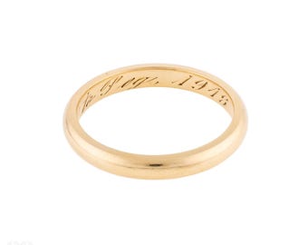 Classic Antique 14k Yellow Gold Wedding Ring, 1918 Inscription, Size N.5 / 7.