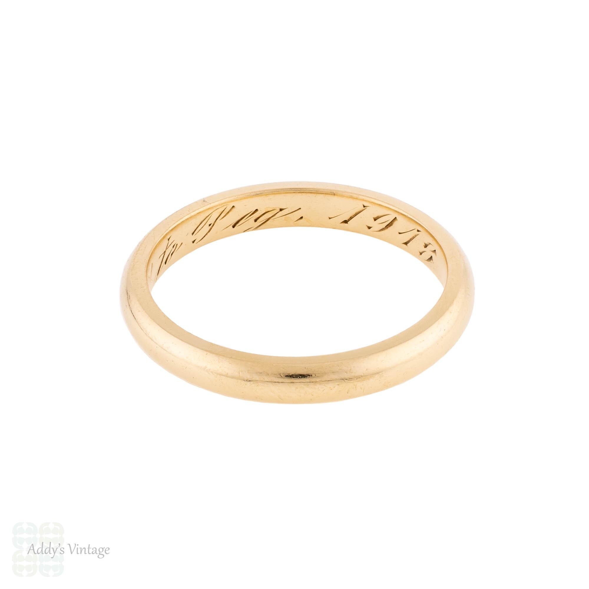 Classic Antique 14k Yellow Gold Wedding Ring, 1918 Inscription
