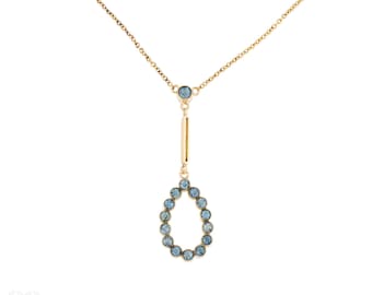Edwardian Antique 9ct Gold Pear Shape Aquamarine Necklace.