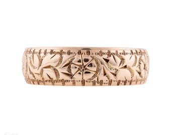 Victorian Engraved 9ct Gold Wide Daisy Flower Ring, Circa 1890s. Size M / 6.25.