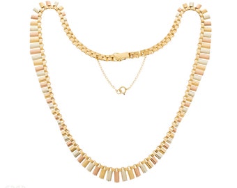 Undulating Vintage Fringe Necklace, 9ct Yellow, White & Rose Gold Cleopatra Style Chain.