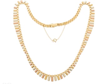 Undulating Vintage Fringe Necklace, 9ct Yellow, White & Rose Gold Cleopatra Style Chain.