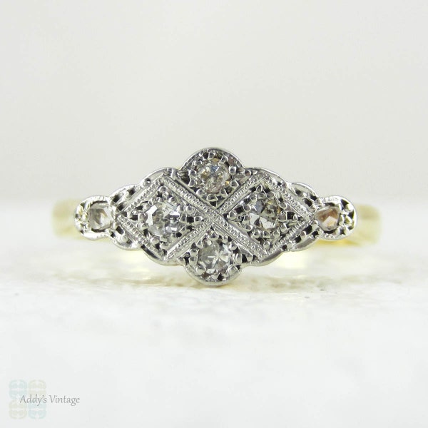 RESERVED. Art Deco Diamond Ring, Cloud Shape Diamond Engagement Ring, Engraved & Milgrain Beading Detail, 18 Carat, Platinum.