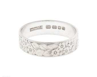 Vintage 1960s Floral Engraved Wide 18ct Gold Wedding Ring, Size O / 7.25.