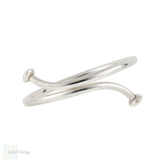 Nail Design Sterling Silver Bangle, Vintage Mid Ce