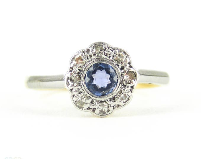 Antique Sapphire and Diamond Flower Ring, Vintage Daisy Shaped Cluster ...