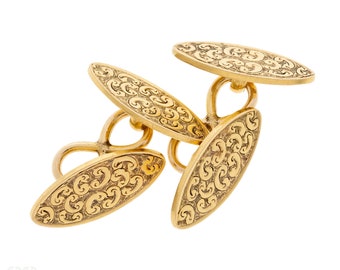 Antique Victorian 15ct Gold Scroll Engraved Cuff Links, 6.4g