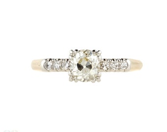 Antique Old Mine Cut 0.74ct Diamond Engagement Ring, 18ct Platinum Triple Claw Design.