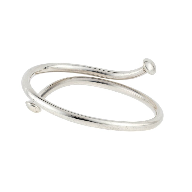 Vintage Mid Century Large or Upper Arm Bracelet. Nail Design Sterling Silver Bangle