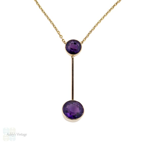 Amethyst Lavalier Pendant, Antique Edwardian 9ct 9