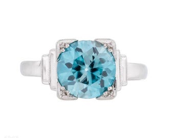 Vintage Blue Zircon Single Stone Ring in 18ct White Gold.