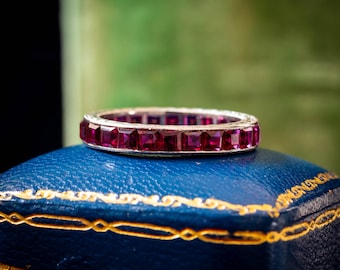 Vintage Ruby Channel Set Platinum Eternity Ring, Full Hoop Band. Size L / 5.75.