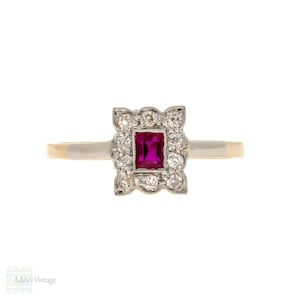 Art Deco Diamond & Synthetic Ruby Engagement Ring, 18ct Platinum.
