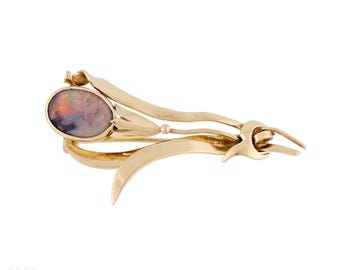 Vintage 9ct Gold Fiery Opal Floral Design Brooch
