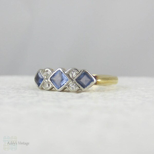 Art Deco Sapphire & Diamond Ring. Platinum and Yellow Gold, Circa 1920s.