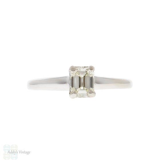 Vintage Emerald Cut Diamond Engagement Ring, Flut… - image 1
