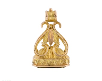 Vintage 9 Carat Tri Tone Gold Citrine Seal Fob Pendant.