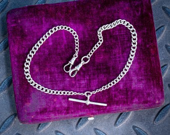 Antique 1920s Sterling Silver Graduated Curb Link Double Albert Chain Necklace 36cm.