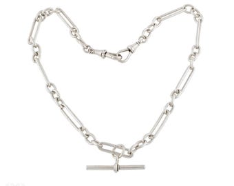 Antique Trombone Link Sterling Silver Double Albert Chain Necklace, 42 cm / 16.5 inches.