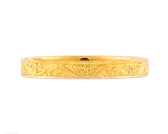Vintage Ehering aus 22-karätigem Gold mit graviertem Rankenmuster, Größe L / 5,75.