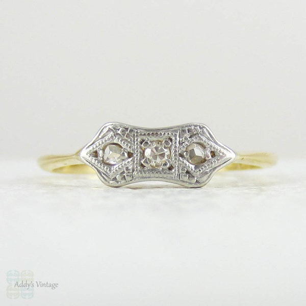 RESERVED. Sweet Antique Diamond Three Stone Engagement Ring. Art Deco Diamond Wedding Ring in 18 Carat Gold & Platinum, Circa 1920s.